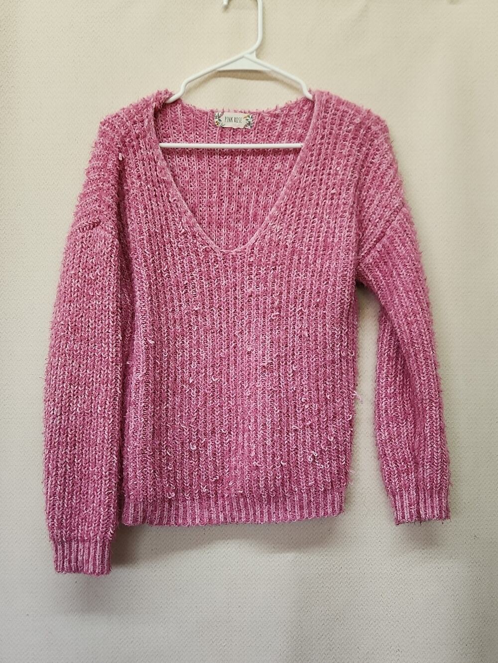 Pink Rose Bubblegum Pink V-Neck Knit Sweater